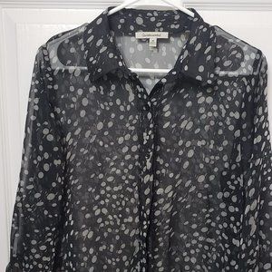 Sheer Black and Grey 3/4 sleeve Blouse size M